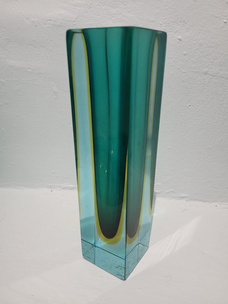 Large square Murano Sommerso glass vase