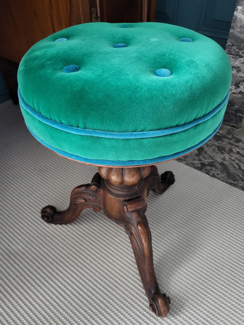 English mid-Victorian walnut piano stool