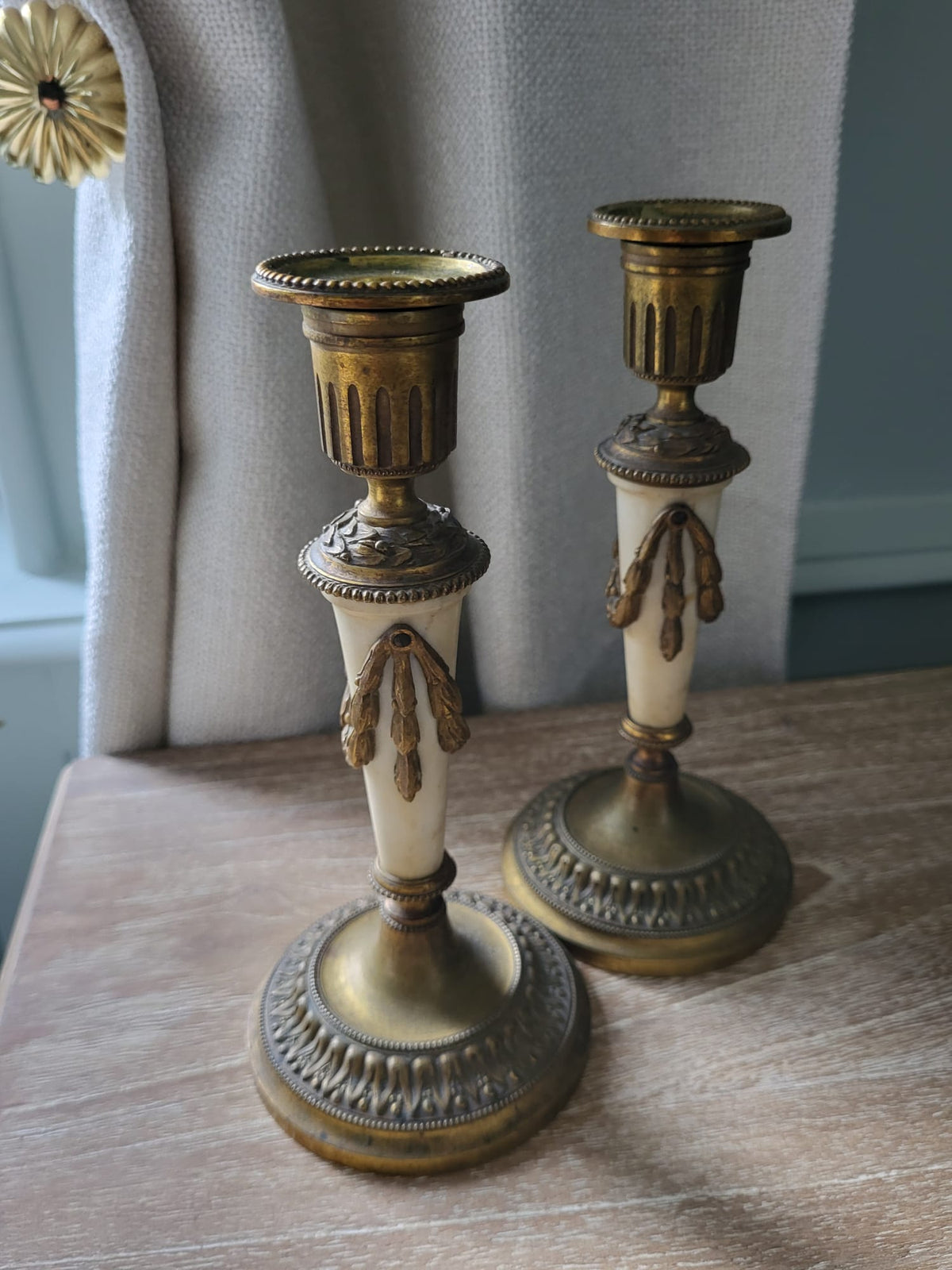 French 18th Century marble & gilded bronze candlesticks